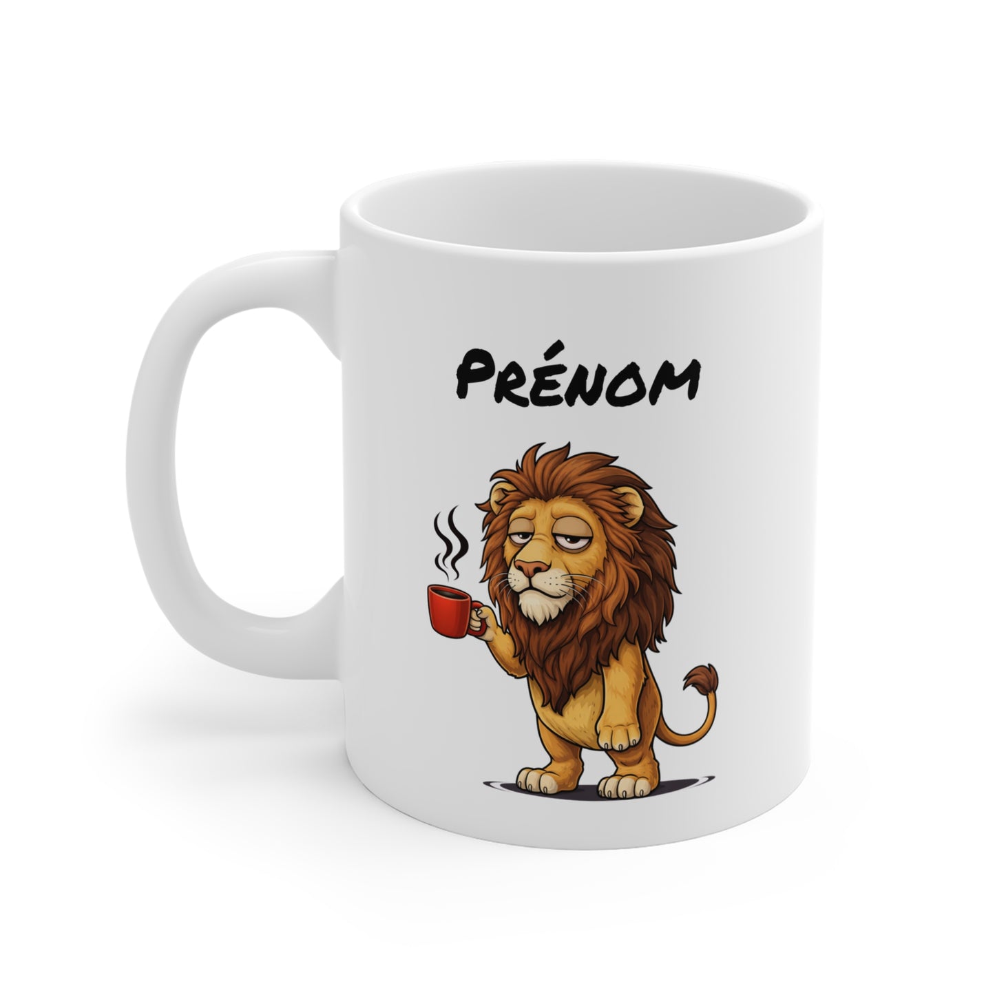 Tasse Lion avec Café – Mug Animal Sauvage Humoristique – Illustration Lion Fatigue 325ml – Cadeau Original