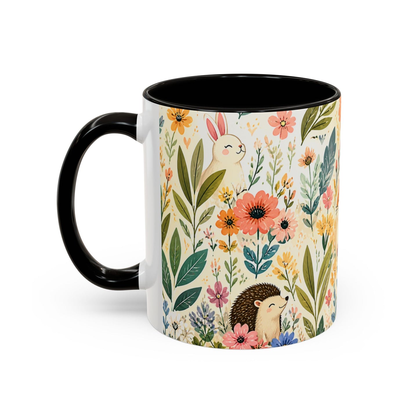 Mug Animaux Mignons Forêt Fleurie – Tasse Renard Chat Lapin Hérisson – Cadeau Nature Femme Enfant 325ml