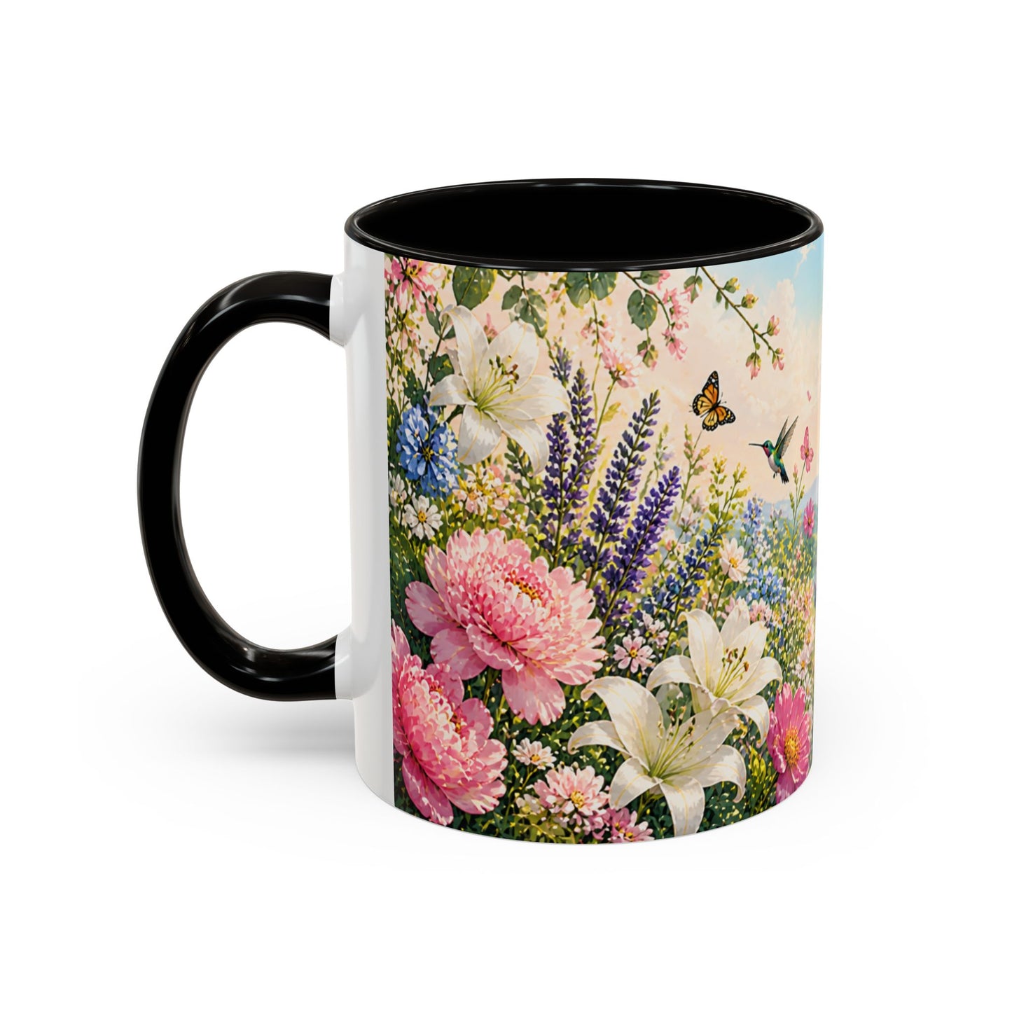 Tasse Jardin Fleuri avec Colibris – Mug Floral Printemps Nature et Papillons – Design Coloré 325ml