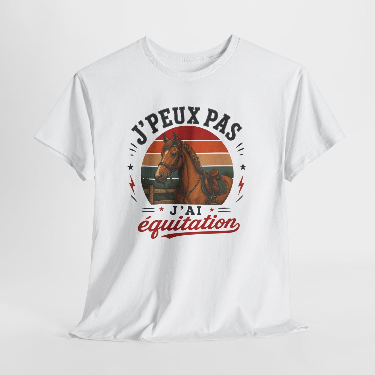 T-Shirt J’Peux Pas J’Ai Équitation – Tee Shirt Cavalier Cheval Vintage – Cadeau Passion Équestre Centre Équestre Homme Femme