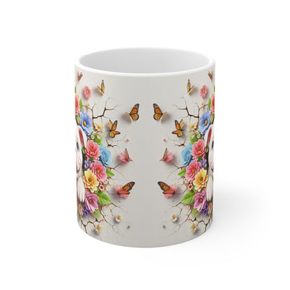 Tasse Céramique Bulldog et Fleurs – Mug Chien Mignon Papillons – Cadeau Animaux Bohème 325ml