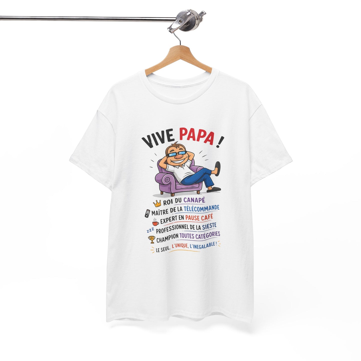 T-Shirt Vive Papa Homme – Tee Shirt Humour Papa Canapé Télécommande – Cadeau Fête des Pères Papa Cool Noir Blanc Gris