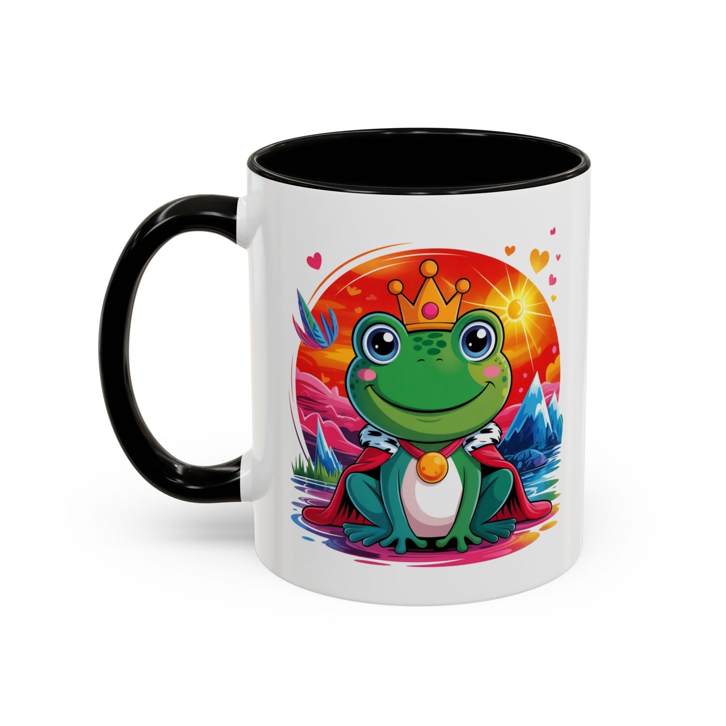 Mug Grenouille Prince Mignon – Tasse Animal Couronne Conte de Fées – Cadeau Original Enfant Adulte – Céramique 325ml Noir Bleu Rouge