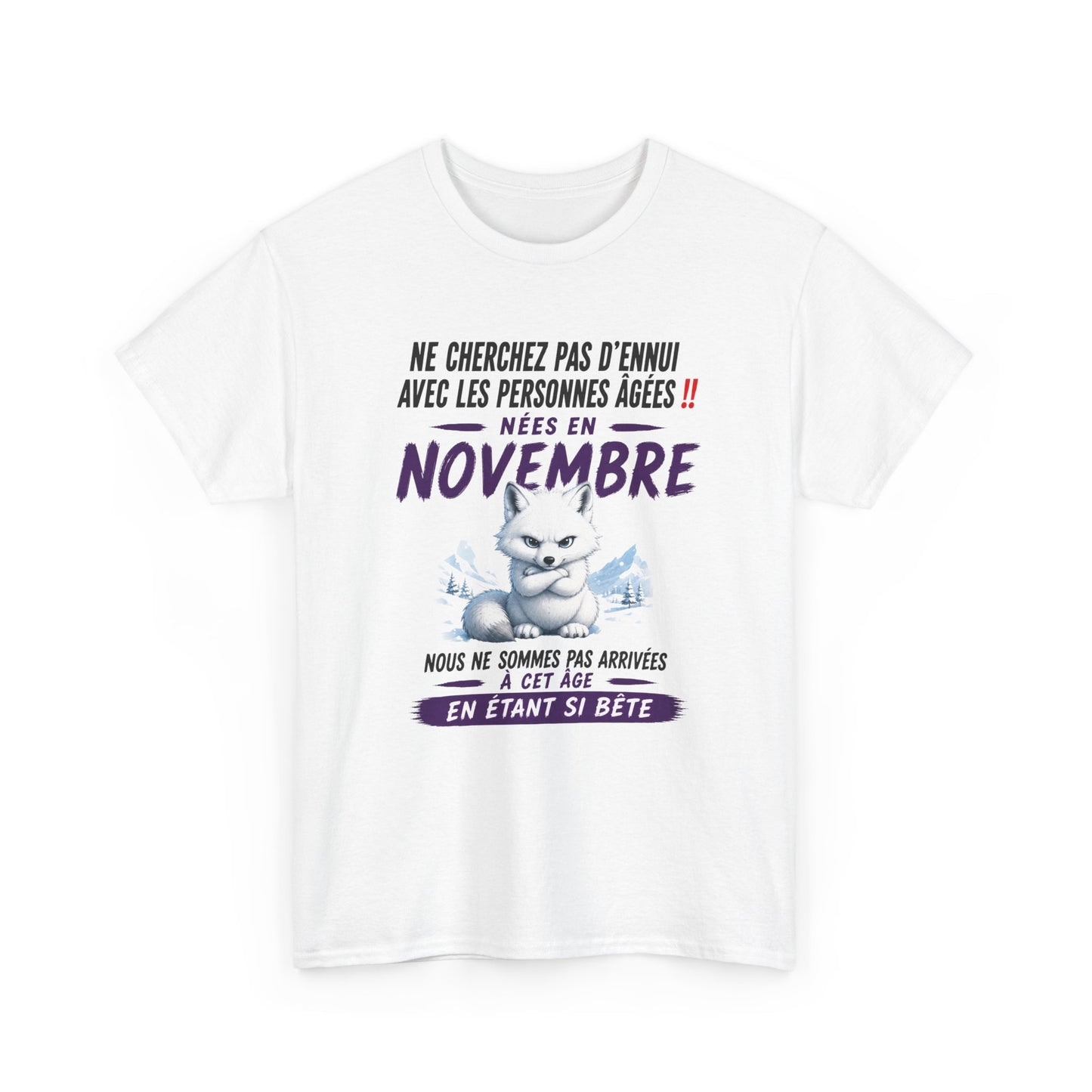 Tee-Shirt Né en Novembre Humour Senior – Cadeau Retraité Homme Femme – Renard Polaire Drôle Anniversaire Personne Âgée