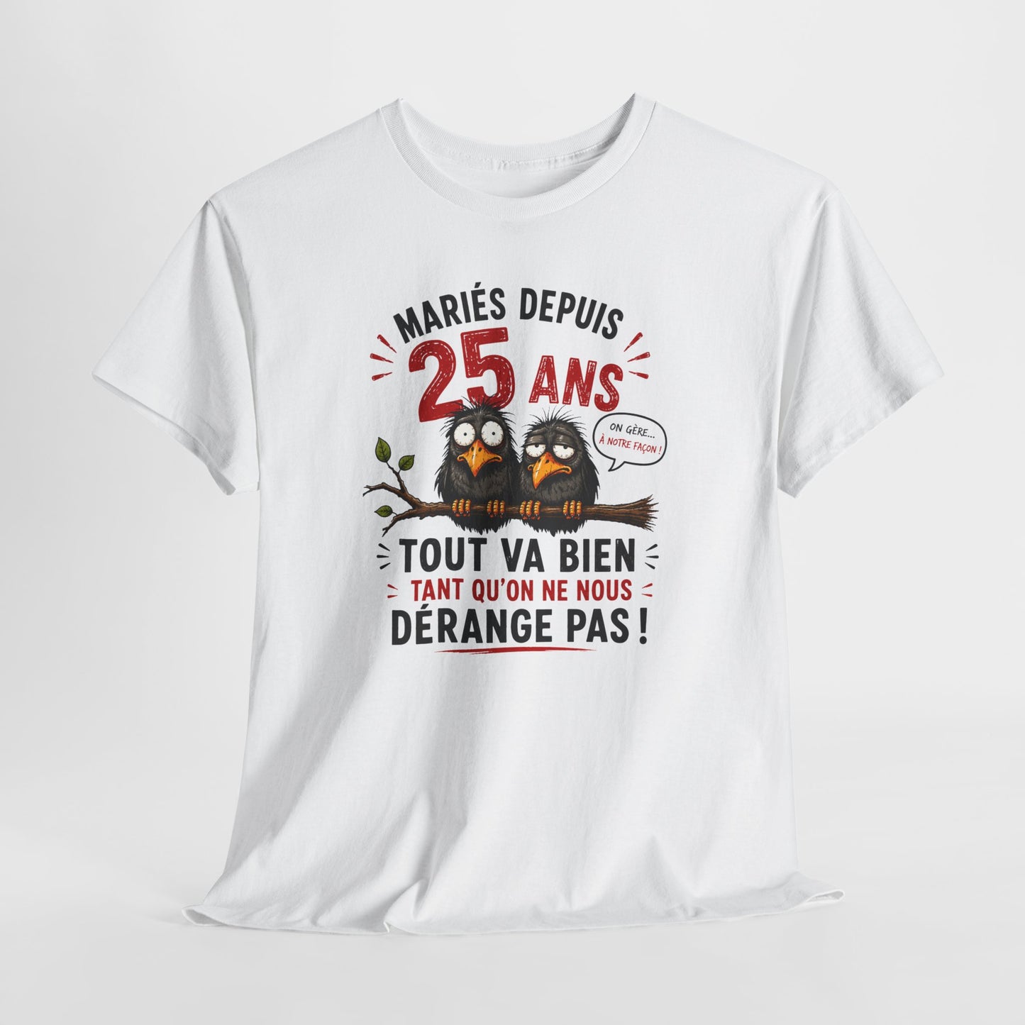 Tee-Shirt Homme Femme Mariés Depuis 25 Ans – Cadeau Anniversaire de Mariage Noces d’Argent – Humour Couple Original