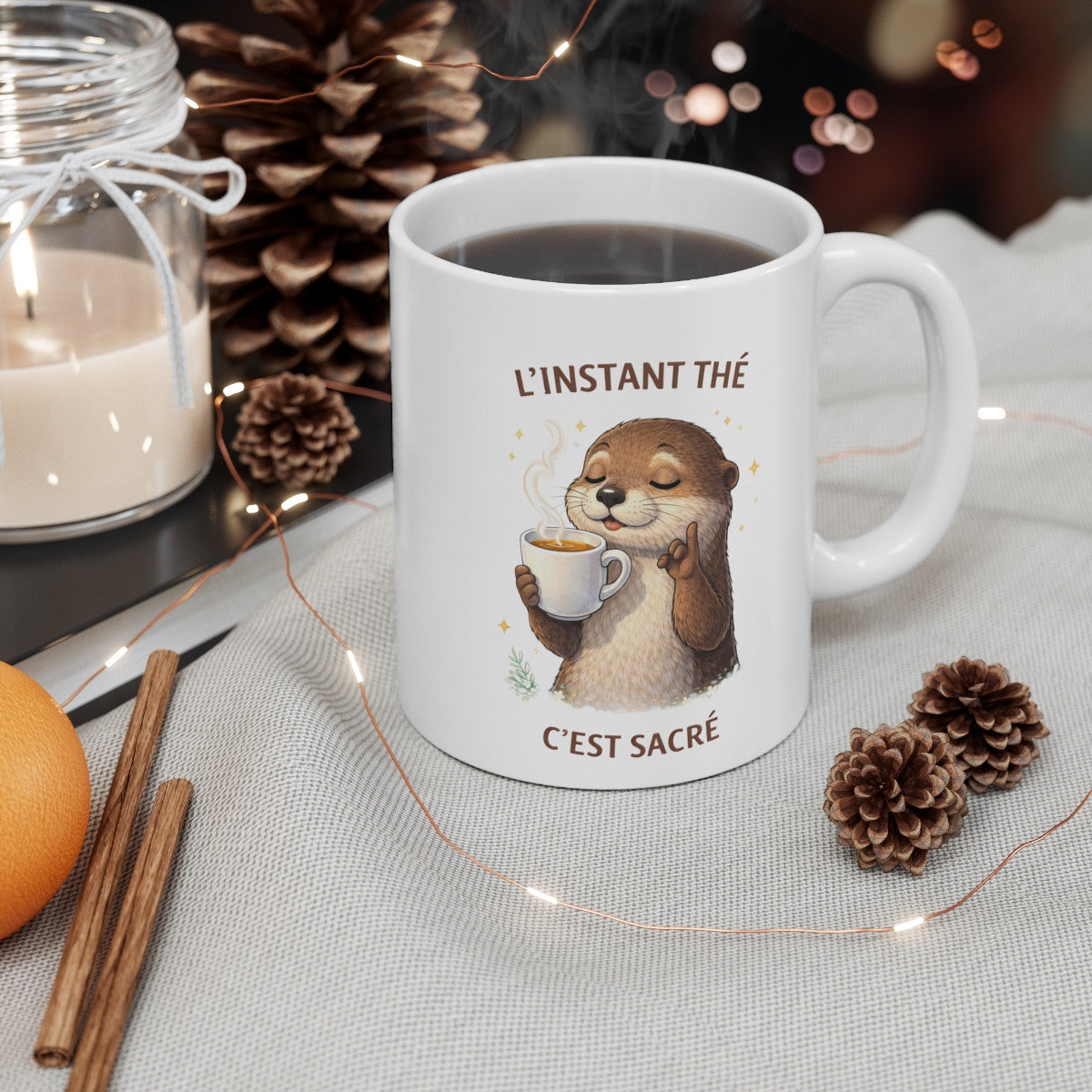Mug Loutre Humoristique – “L’instant thé c’est sacré” – Tasse Drôle Amoureux du Thé Cute 325ml