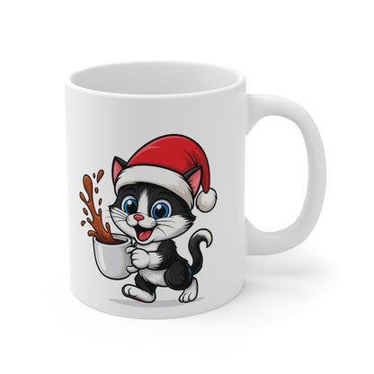 Mug Chat Noël 325ml – Tasse Céramique Mignonne avec Bonnet Rouge – Cadeau Fêtes Original