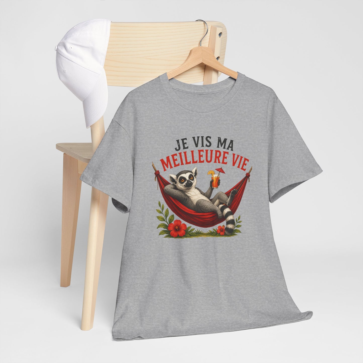 Tee-Shirt Humour Homme et Femme – Lémurien Détente Hamac Vacances – Cadeau Original Drôle Amoureux des Animaux