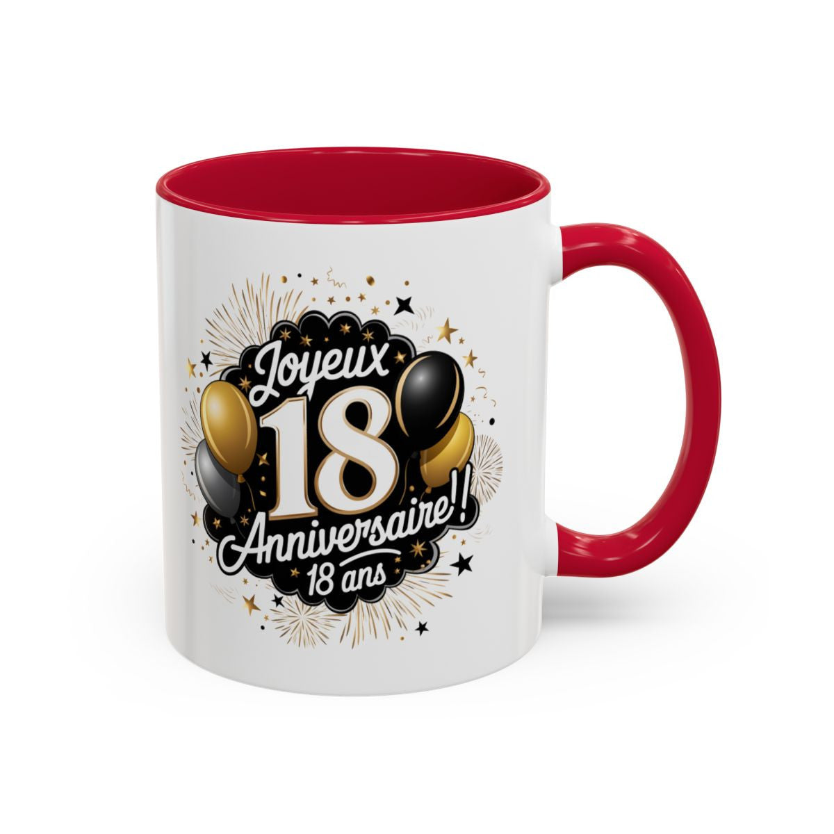 Mug Joyeux 18 Ans – Tasse Anniversaire 18 Ans Cadeau Original Homme Femme Noir Bleu Rouge 325ml