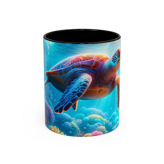 Mug Tortue Marine Tropicale – Tasse Océan avec Coraux Colorés et Lumière Sous-Marine – Cadeau Mer et Nature 325ml