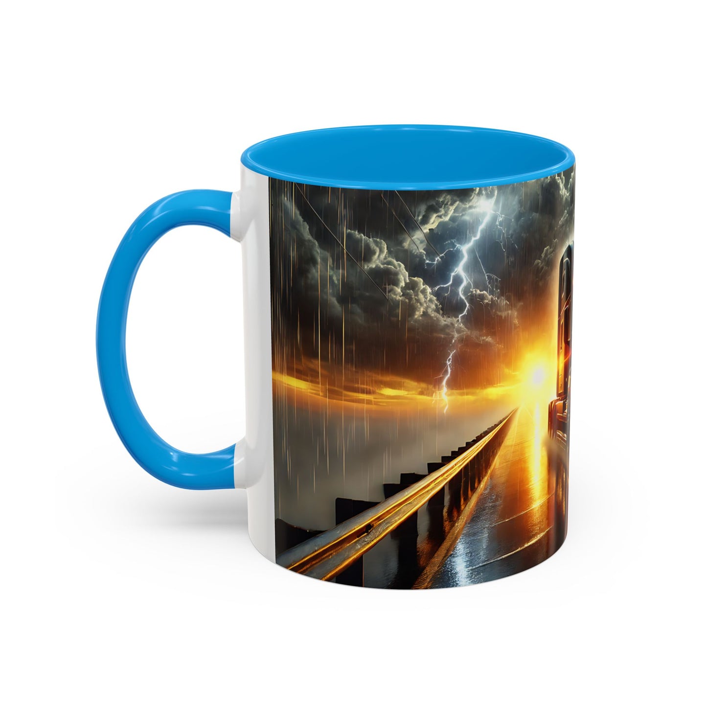 Mug Camion USA sous Orage – Tasse Semi-Remorque avec Éclairs et Route Tempête – Cadeau Chauffeur Routier 325ml