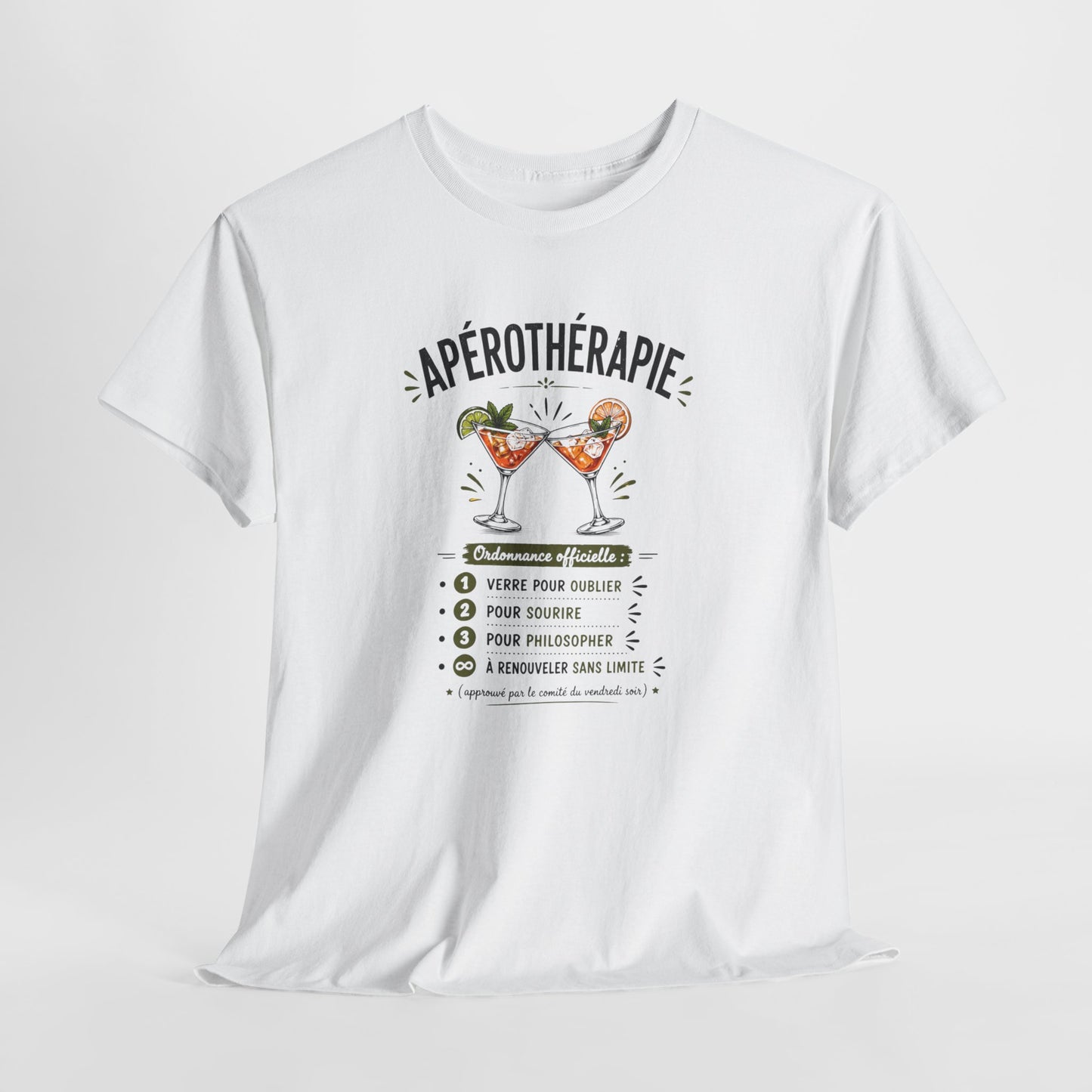 T-Shirt Apérothérapie Homme Femme – Tee Shirt Humour Apéro Cocktail – Cadeau Drôle Soirée Amis Weekend Noir Blanc Gris