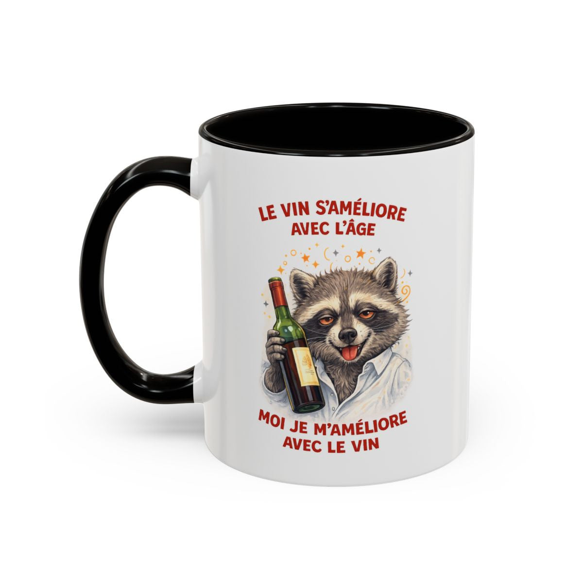 Mug Le Vin S’Améliore Avec L’Âge – Tasse Humour Vin Cadeau Amateur Vin Anniversaire Noir Bleu Rouge 325ml