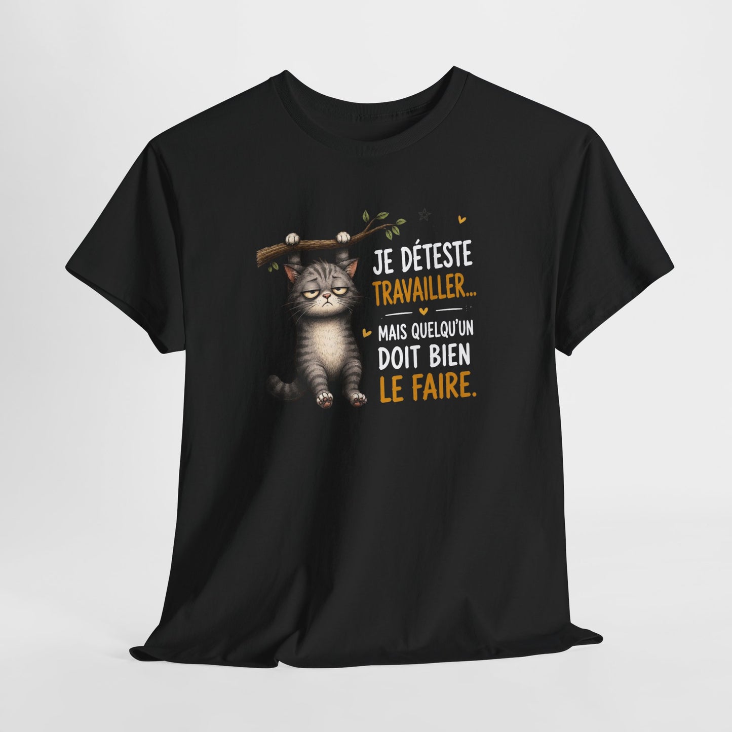 Tee-Shirt Humour Homme et Femme – Chat Drôle Fatigué Travail Bureau – Idée Cadeau Original Collègue Anniversaire