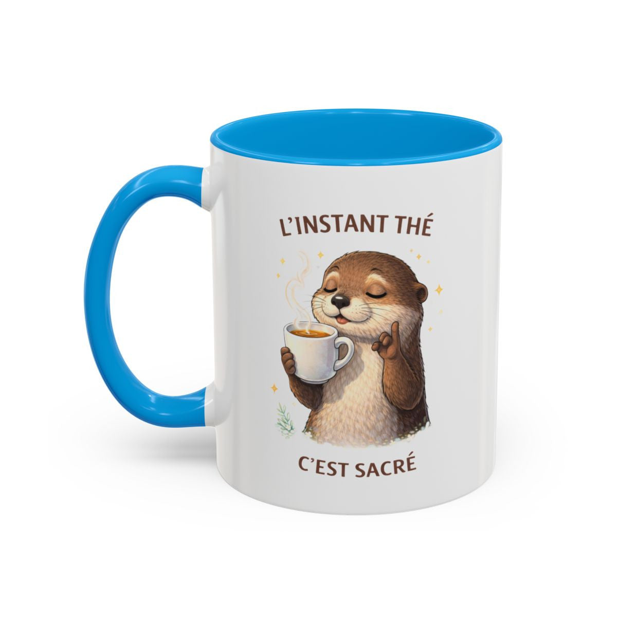 Mug L’Instant Thé C’est Sacré – Tasse Humour Thé Loutre Cadeau Amateur Thé Noir Bleu Rouge 325ml