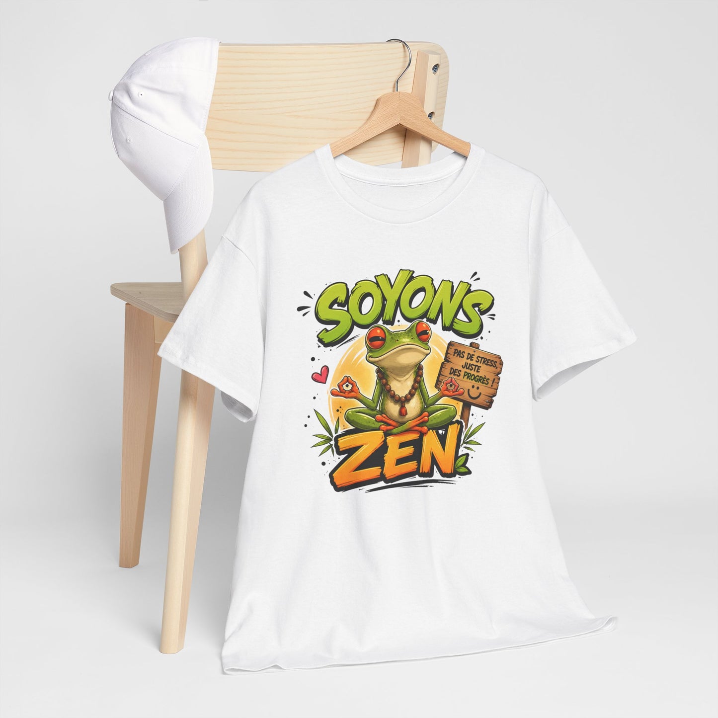 Tee-Shirt Soyons Zen Pas de Stress Juste des Progrès – Grenouille Méditation Yoga Humour – Cadeau Homme Femme Bien-Être