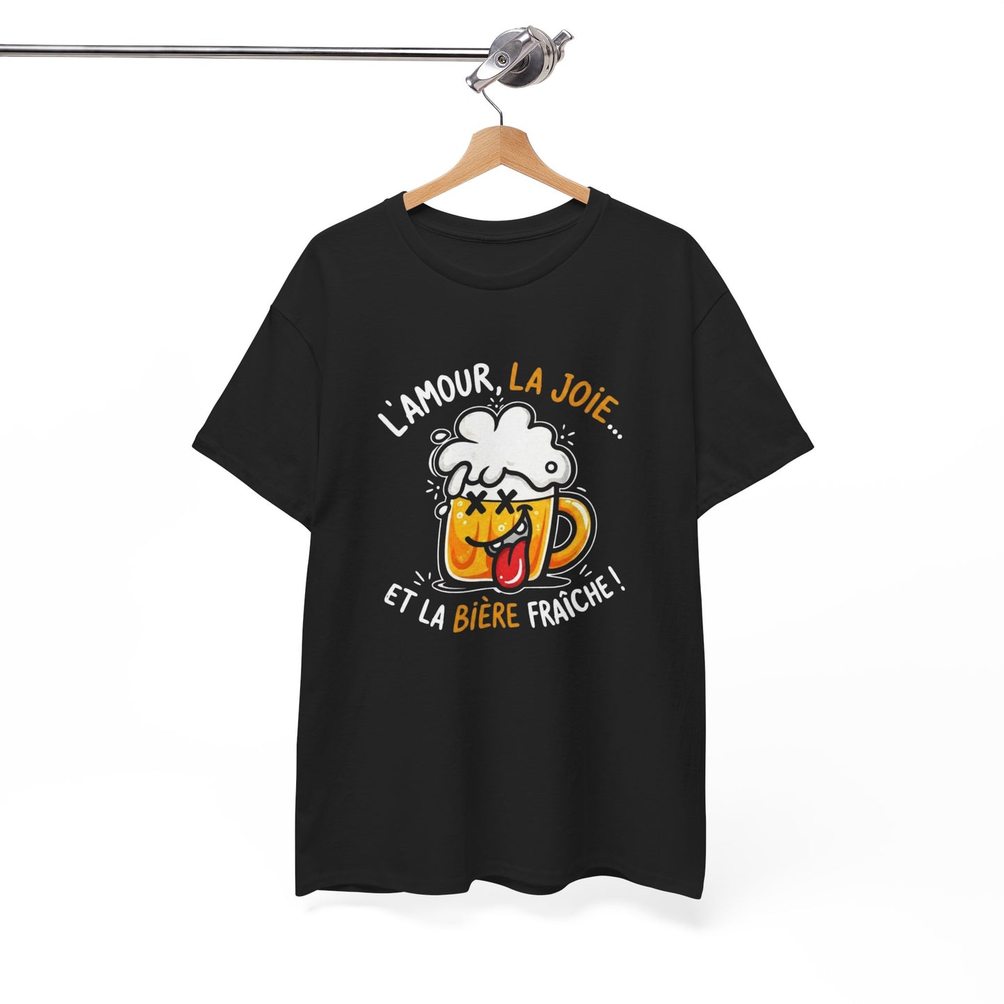 T-Shirt Humour Bière – L’Amour La Joie et la Bière Fraîche – Cadeau Drôle Apéro Homme Femme