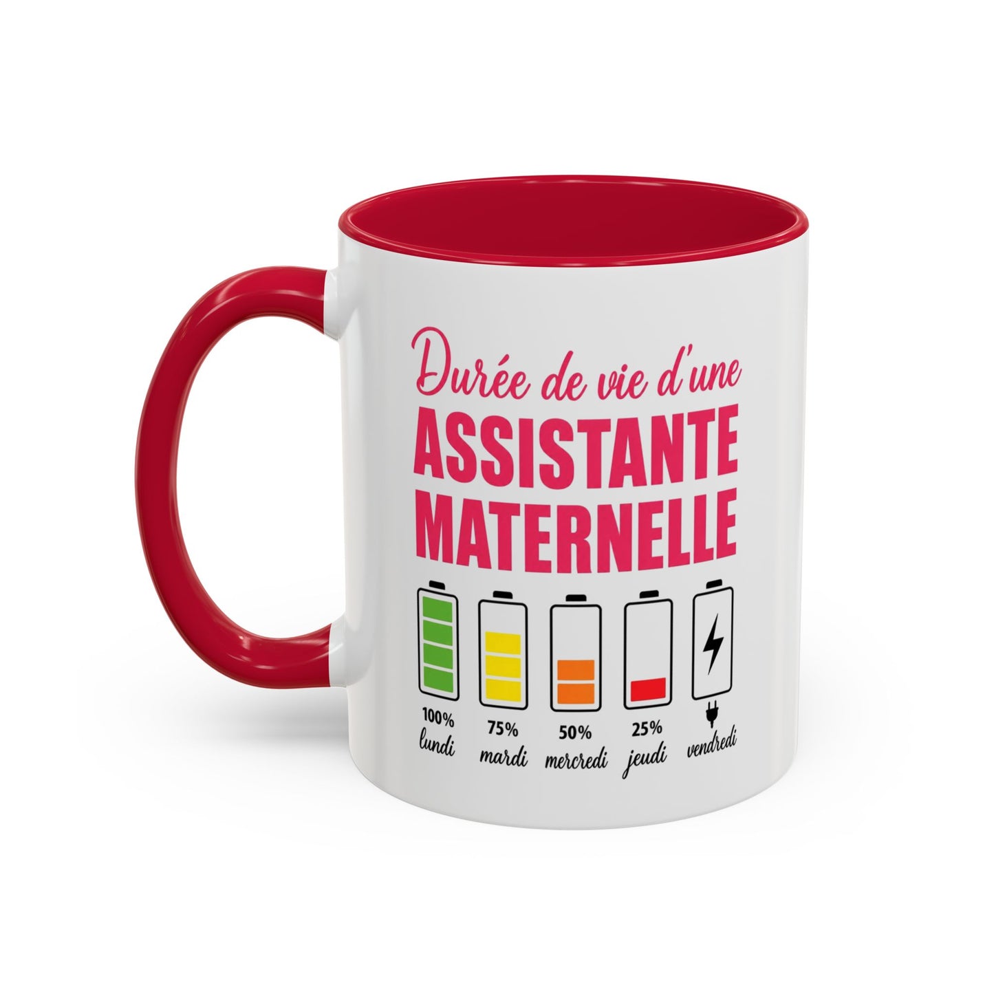 Mug Assistante Maternelle – Tasse Drôle Durée de Vie Batterie – Cadeau Humoristique Nounou et Garde d’Enfant 325ml