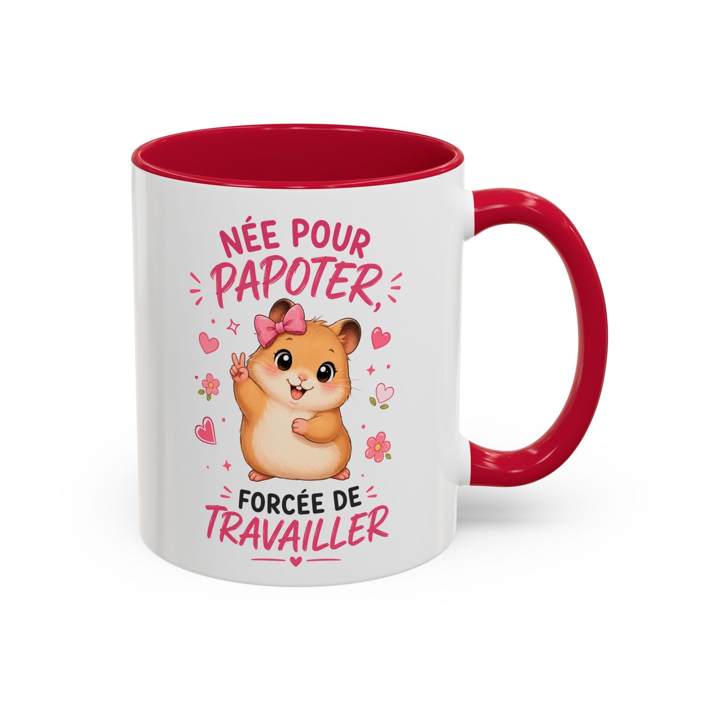 Tasse Née Pour Papoter Forcée de Travailler – Mug Humour Femme Hamster Mignon – Cadeau Collègue 325ml