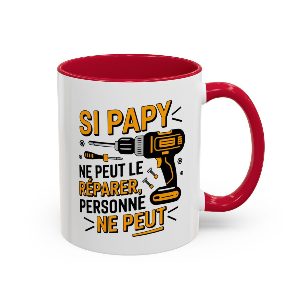 Mug Papy Bricoleur – Tasse Humour Grand-Père Idée Cadeau Bricolage Noir Bleu Rouge 325ml
