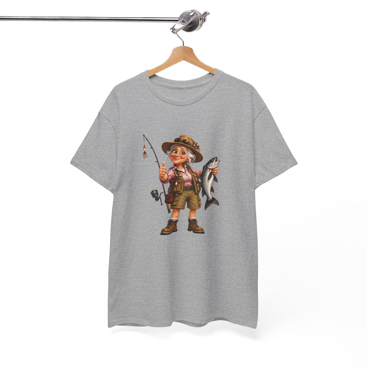 Tee Shirt Pêche Femme – Pêcheuse avec Poisson – T-Shirt Passion Pêche Cadeau Femme