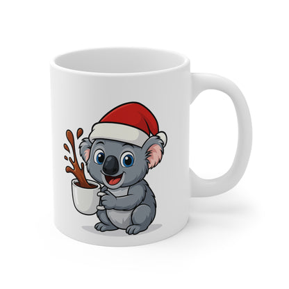 Mug Koala Noël 325ml – Tasse Céramique Mignonne avec Bonnet Rouge – Cadeau Fêtes Original