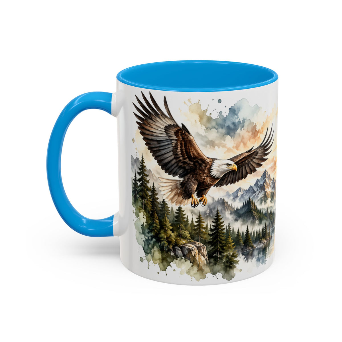 Mug Aigles en Vol au-dessus des Montagnes – Tasse Nature Sauvage Style Aquarelle – Cadeau Original Amoureux des Rapaces et Paysages