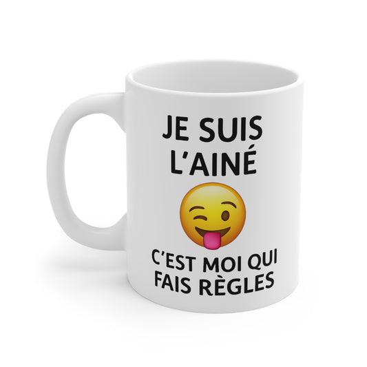 Tasse Céramique 325ml “Je Suis l’Aîné” – Mug Humour Famille Frères Sœurs – Cadeau Drôle