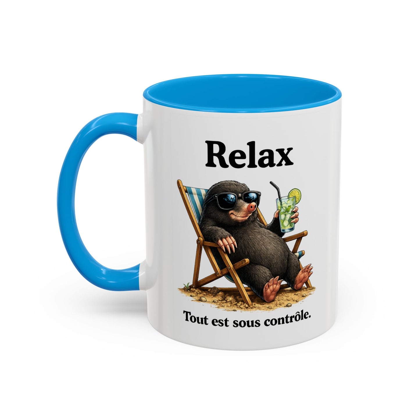 Mug Humoristique Taupe Relax – Tasse Café Détente Vacances – Cadeau Original Homme et Femme, Ami Collègue Noir Bleu Rouge