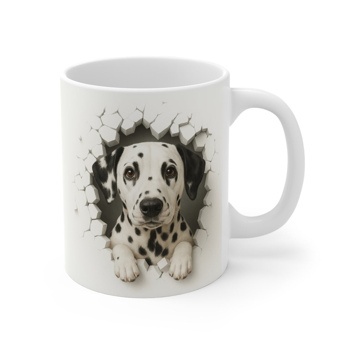 Mug Dalmatien Effet Mur Cassé – Tasse Chien 3D Trompe-l’œil – Cadeau Original Amoureux du Dalmatien