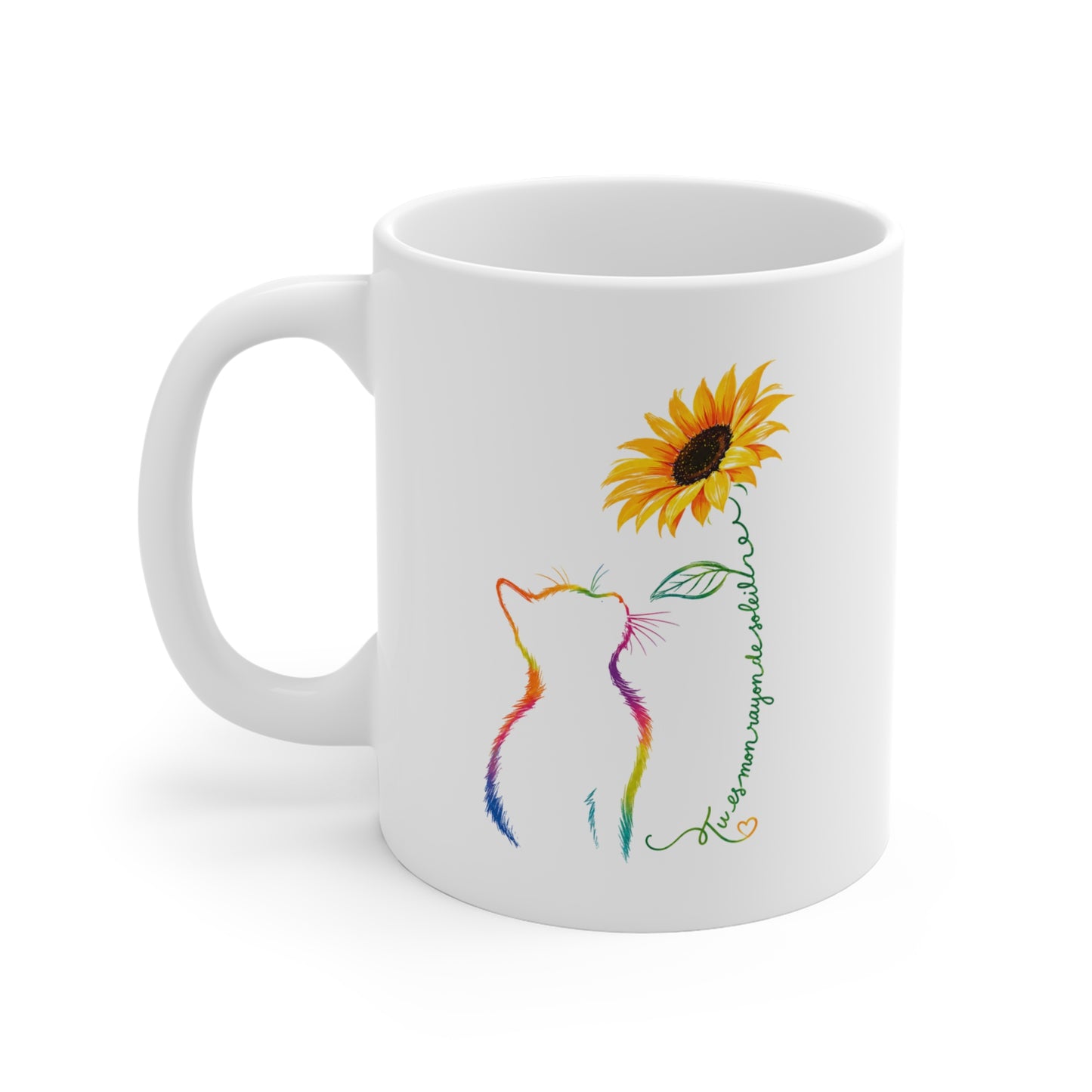 Mug Chat et Tournesol – Tasse Chat Colorée Amour Bonheur – Cadeau Original Amoureux des Chats Homme et Femme