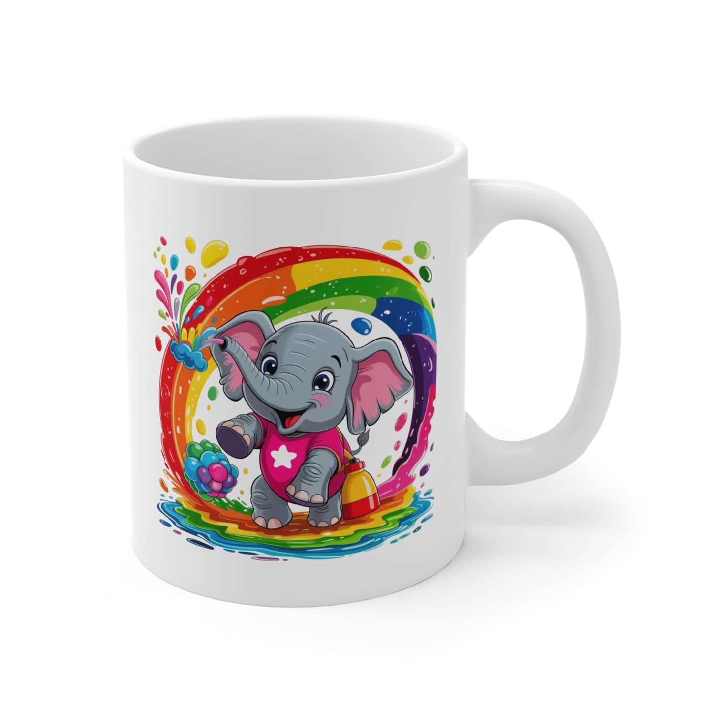 Mug Éléphant Kawaii Arc-en-Ciel – Tasse Éléphant Colorée et Fantaisie – Design Animal Mignon avec Rainbow – Cadeau Original pour Enfants et Amateurs de Kawaii – Céramique 325ml