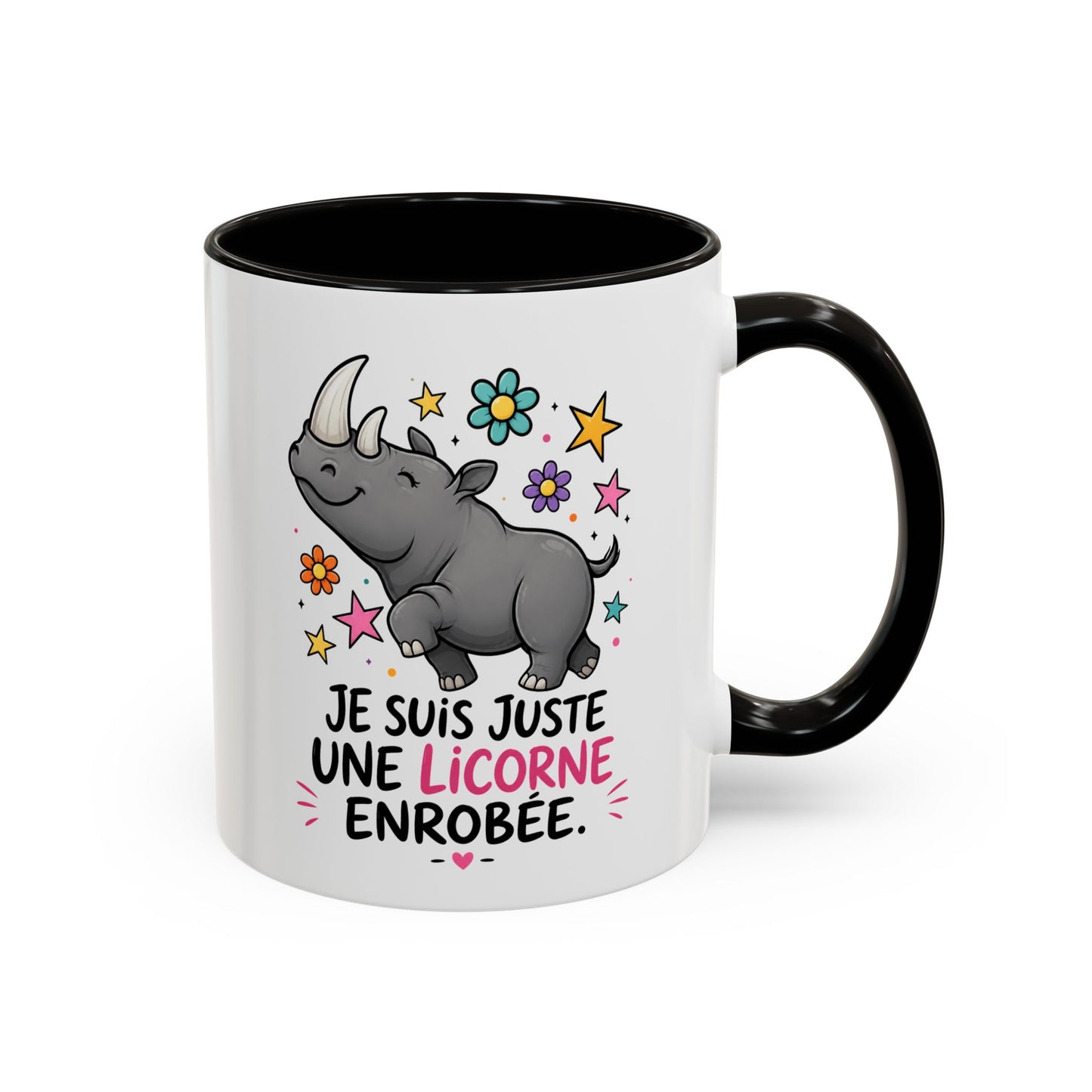 Mug Femme Humoristique – Tasse Rhinocéros Licorne – Idée Cadeau Originale Anniversaire Amie Collègue – 325 ml Noir Bleu Rouge