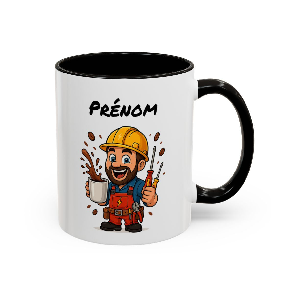Mug Électricien Personnalisable Humour Travail Café – Tasse Cadeau Électricien Outils Chantier Noir Bleu Rouge