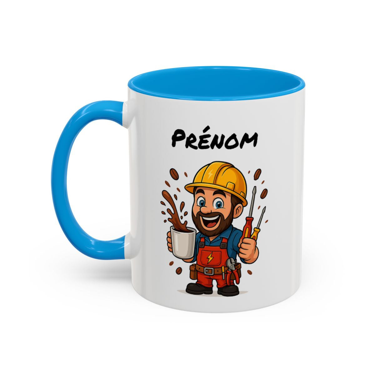 Mug Électricien Personnalisable Humour Travail Café – Tasse Cadeau Électricien Outils Chantier Noir Bleu Rouge