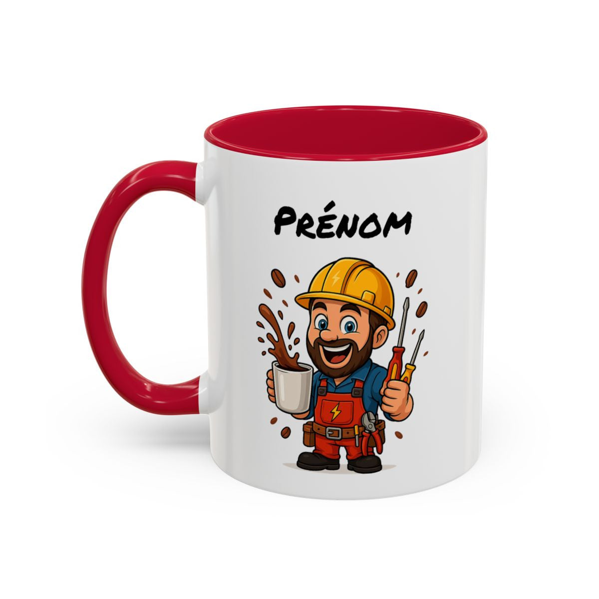 Mug Électricien Personnalisable Humour Travail Café – Tasse Cadeau Électricien Outils Chantier Noir Bleu Rouge