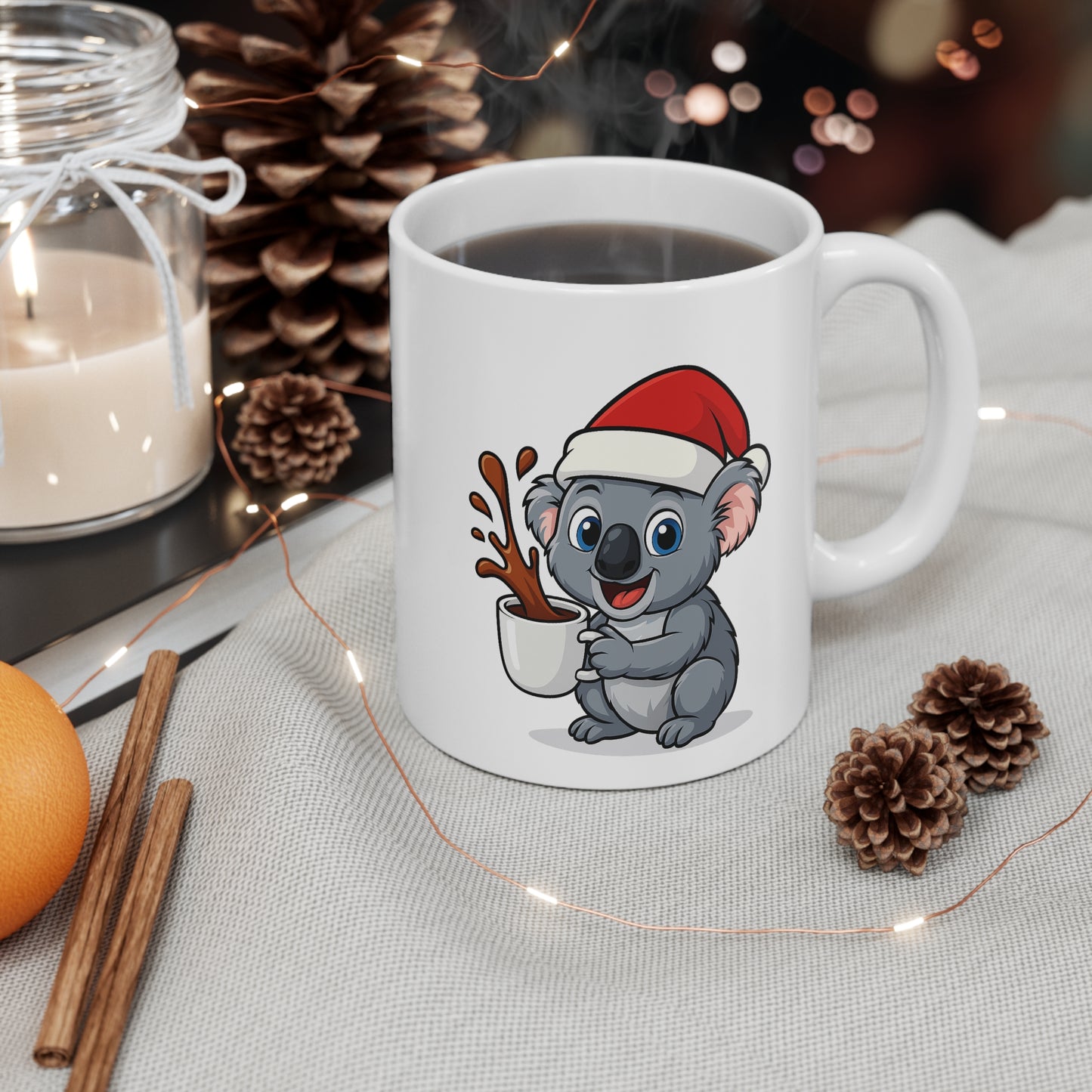 Mug Koala Noël 325ml – Tasse Céramique Mignonne avec Bonnet Rouge – Cadeau Fêtes Original