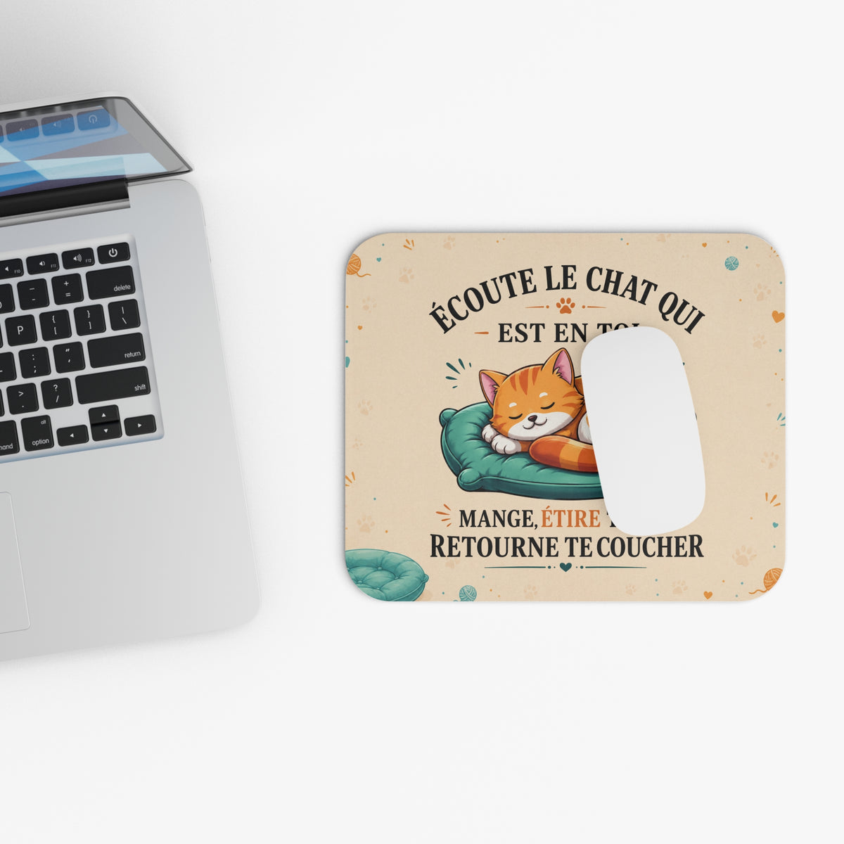 Tapis de Souris 22x18cm Écoute le Chat Qui Est en Toi – Humour Chat – Cadeau Drôle pour Amoureux des Chats