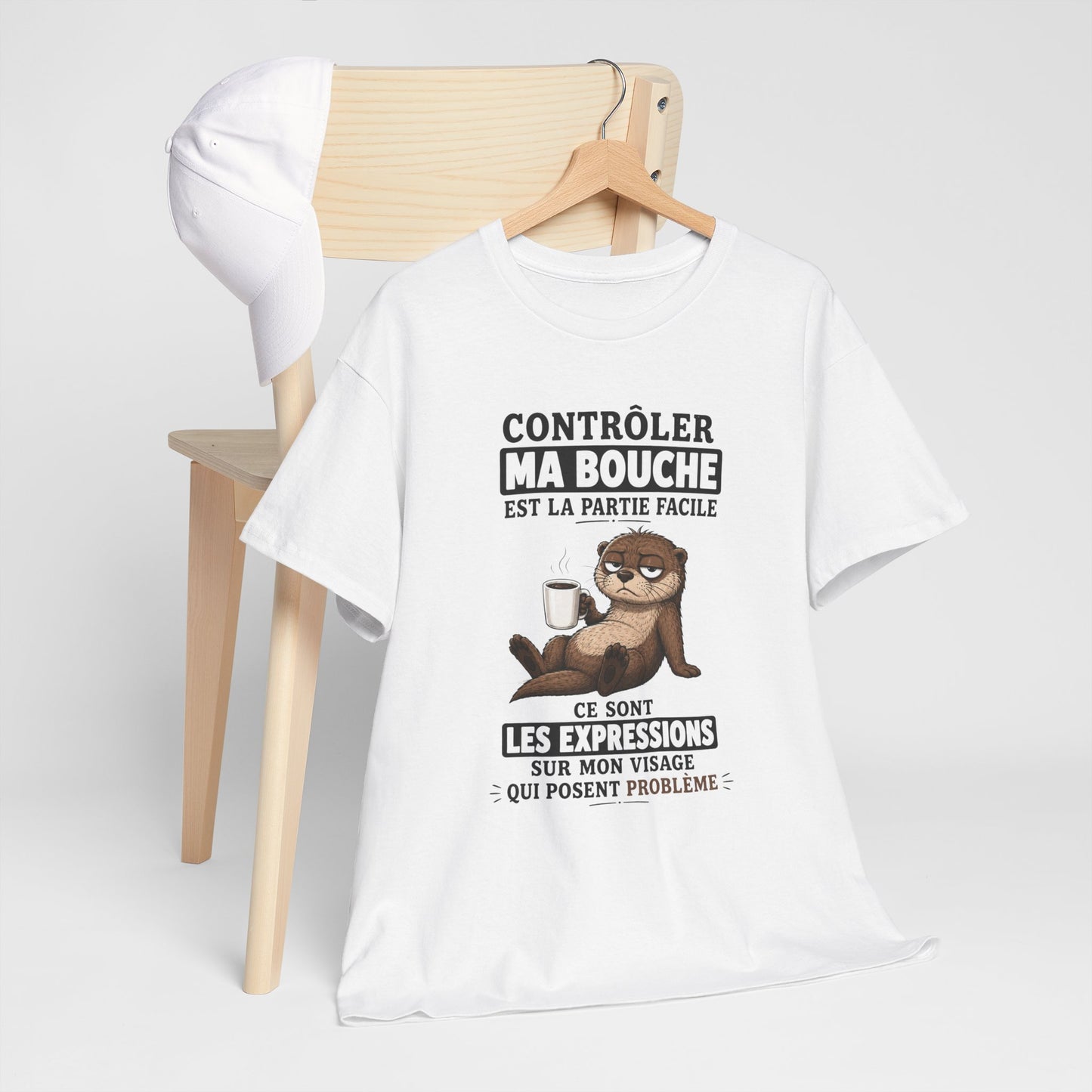 T-Shirt Humour Homme et Femme – Loutre Café Expression Visage – Cadeau Drôle Caractère Sarcastique – Idée Cadeau Original