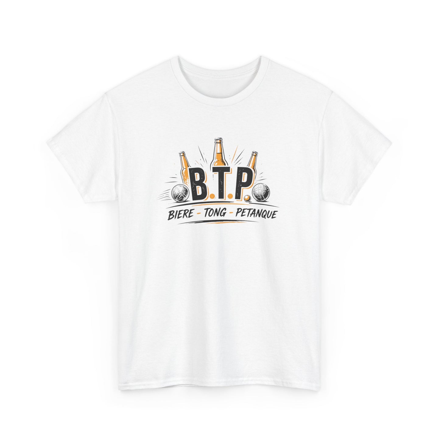 T-Shirt BTP Bière Tong Pétanque Homme Femme – Tee Shirt Humour Apéro Pétanque – Cadeau Été Vacances Noir Blanc Gris