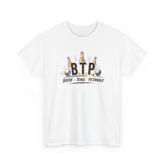 T-Shirt BTP Bière Tong Pétanque Homme Femme – Tee Shirt Humour Apéro Pétanque – Cadeau Été Vacances Noir Blanc Gris