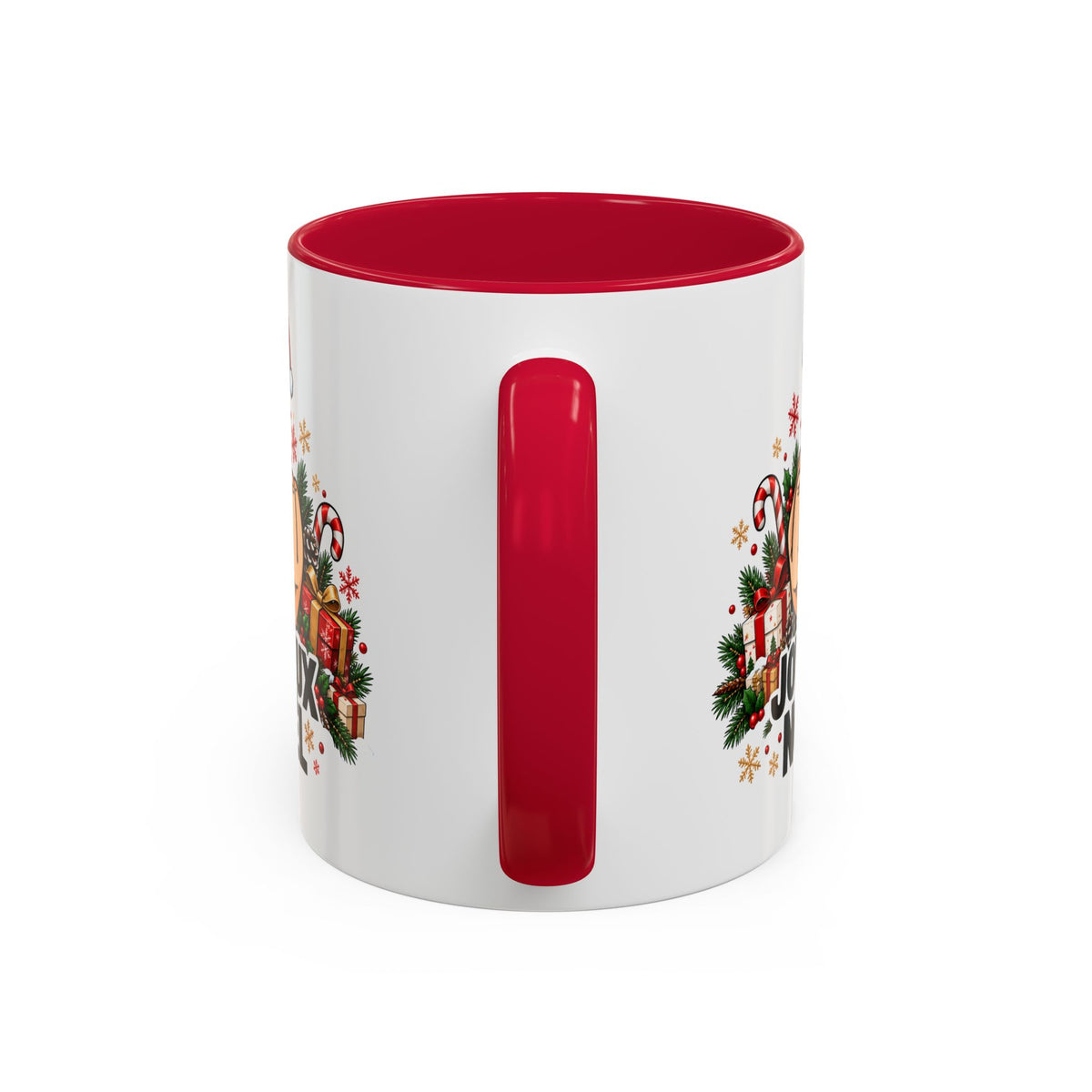 Mug Humour Noël « Joyeux Noël » – Tasse Geste Insolent avec Bonnet de Père Noël, Cadeaux et Sucre d’Orge – Cadeau Drôle Homme Femme