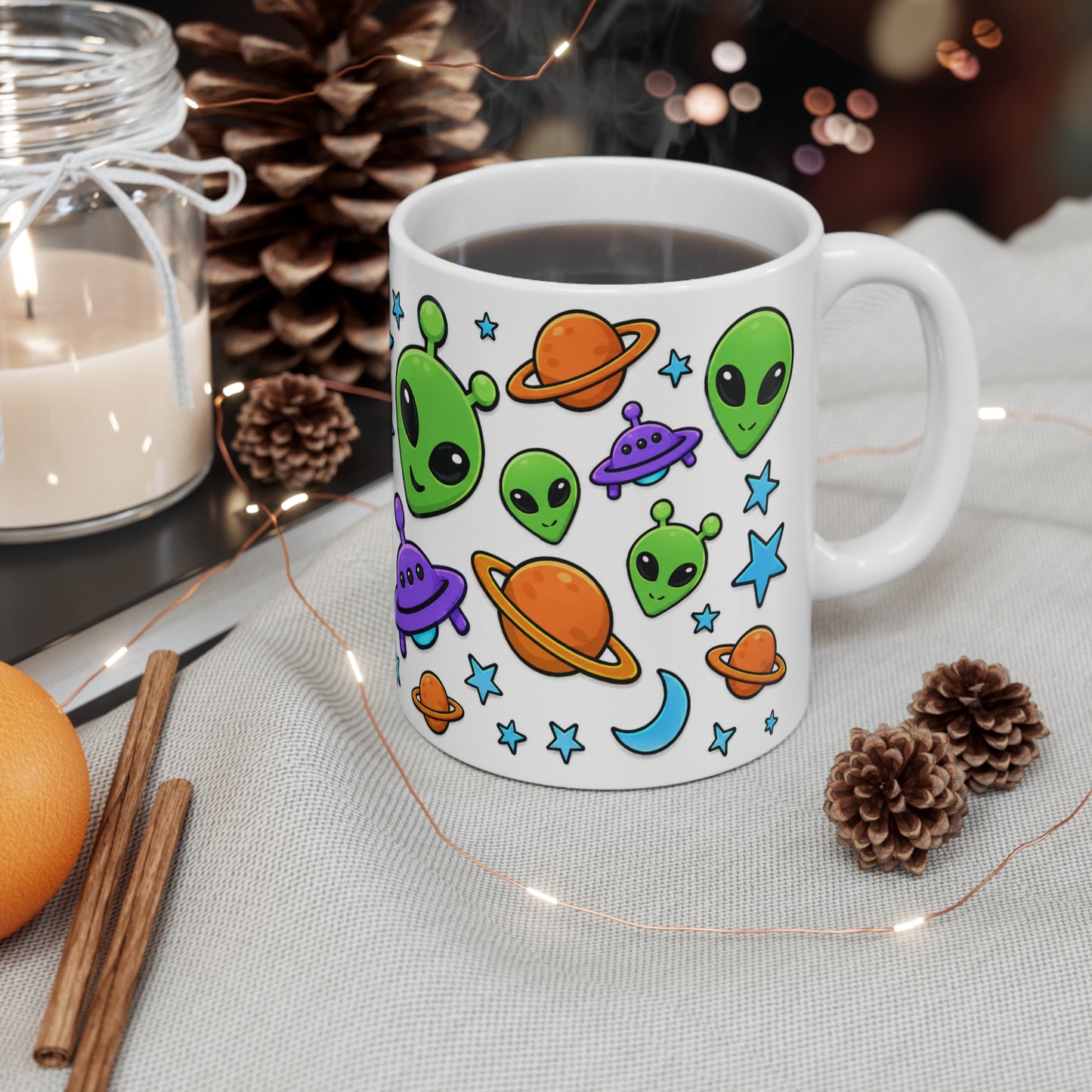 Tasse Aliens Kawaii et Soucoupes Volantes – Mug Espace Cartoon Coloré – Cadeau Original Univers Galaxie 325ml