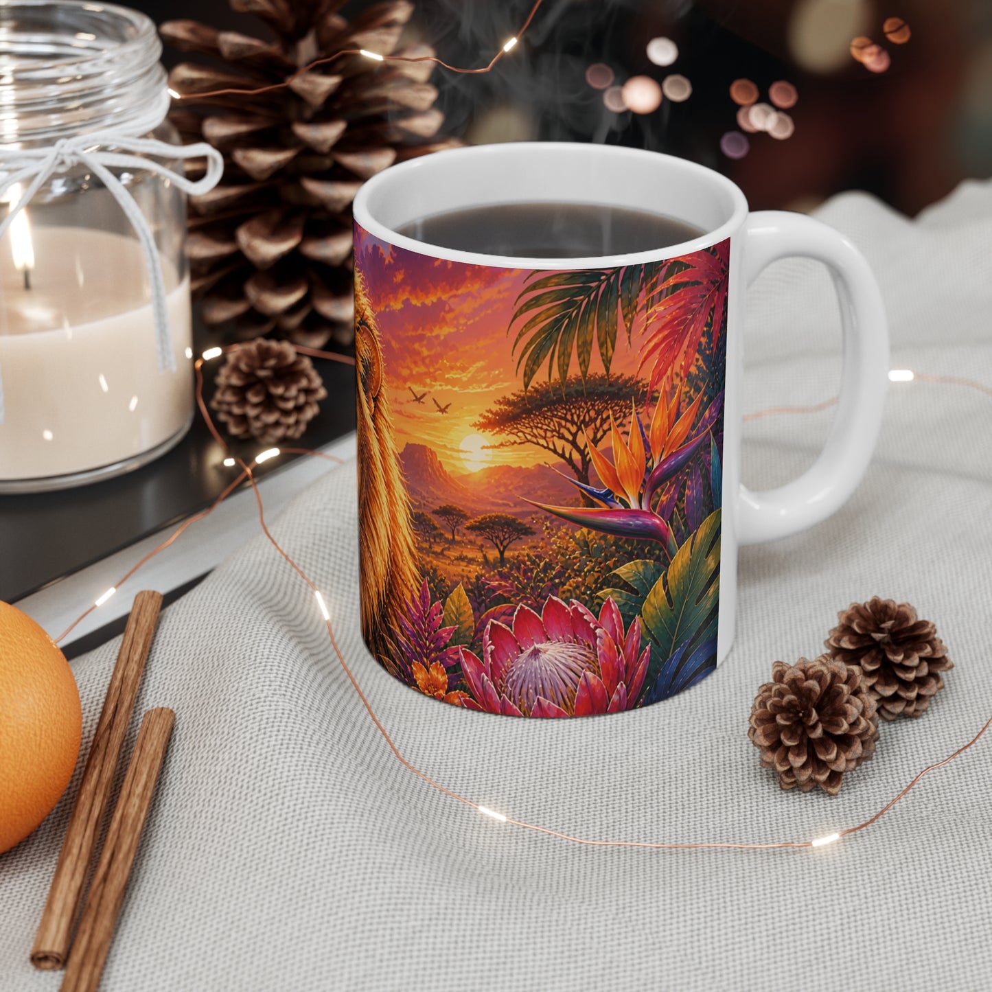 Tasse Lion Tropical – Mug Safari Coloré – Cadeau Animaux Sauvages Homme Femme Enfant 325ml