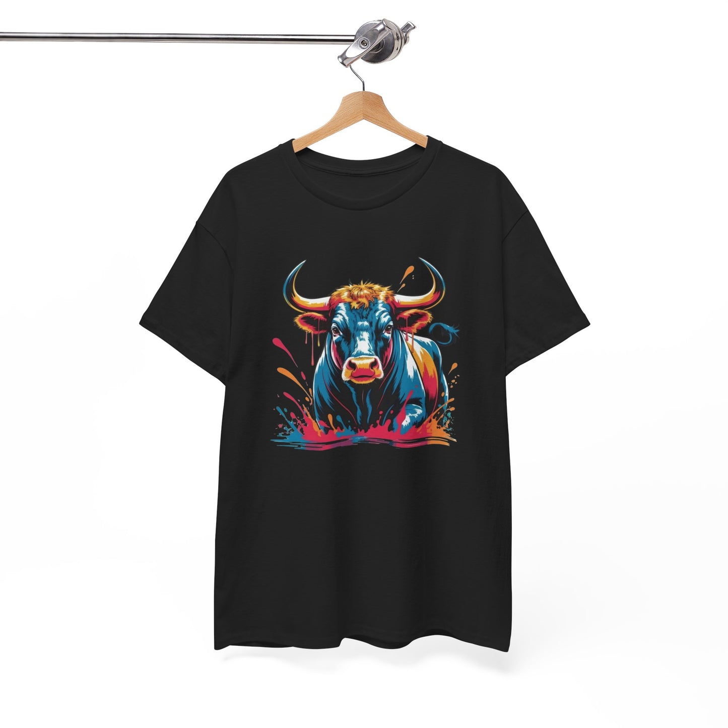 T-Shirt Taureau Adulte – Bull Color Splash Street Art – Tee Shirt Animal Puissant Noir Blanc Gris Cadeau Original