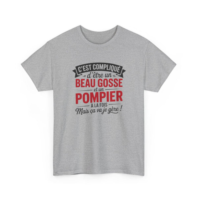 T-shirt Humour Beau Gosse et Pompier – Tee Shirt Drôle Métier Pompier Unisexe Blanc Gris Sport