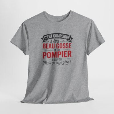 T-shirt Humour Beau Gosse et Pompier – Tee Shirt Drôle Métier Pompier Unisexe Blanc Gris Sport