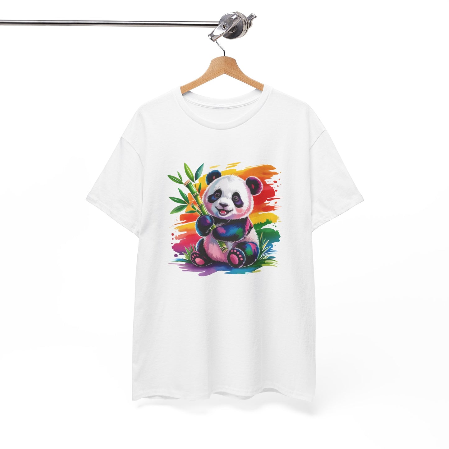 T-Shirt Panda Mignon avec Bambou – Tee Shirt Animal Coloré Aquarelle – Cadeau Kawaii Nature Noir Blanc Gris