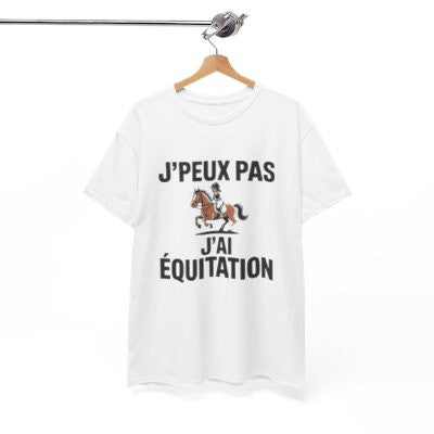 T-shirt J’Peux Pas J’Ai Équitation – Tee Shirt Humour Cavalière Cheval Unisexe Blanc Gris Sport – Idée Cadeau Passion Équitation