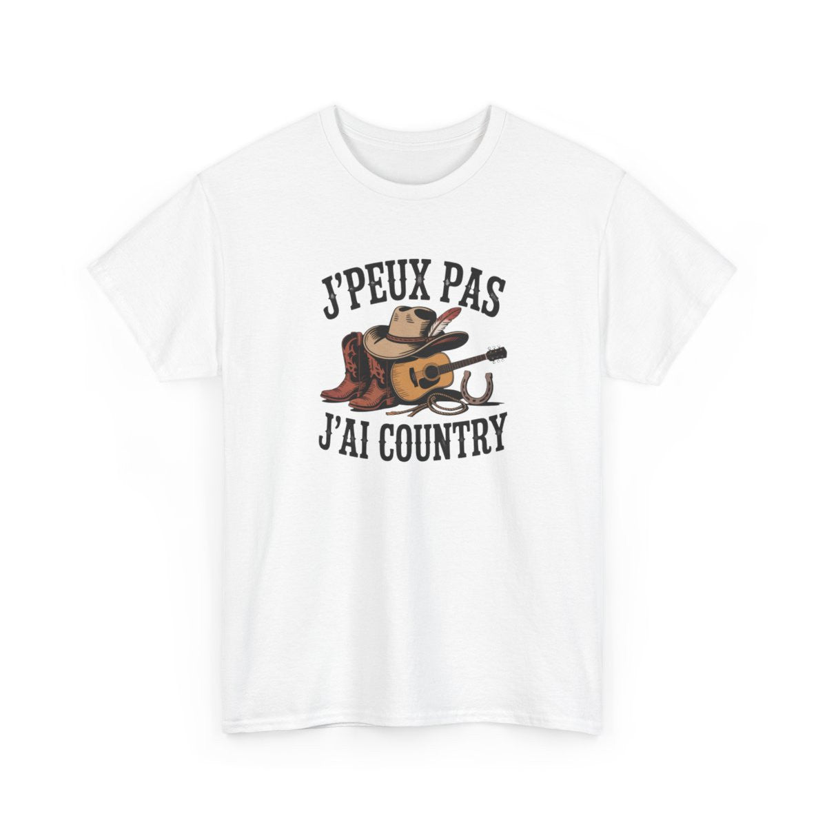 T-shirt Country Cowboy Western – Tee Shirt Chapeau Bottes Guitare Style Vintage Unisexe Blanc Gris Sport